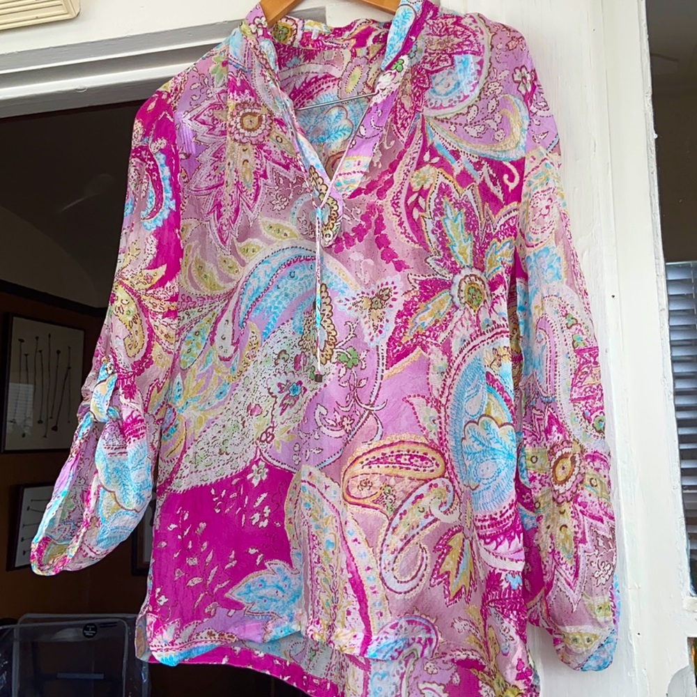 Silk Pink Paisley Print Tunic M